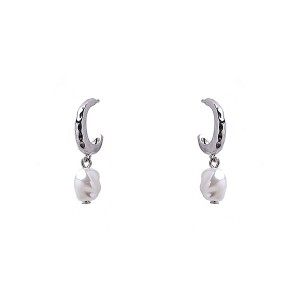 Brinco Argola Oval Prateado Com Pérola 