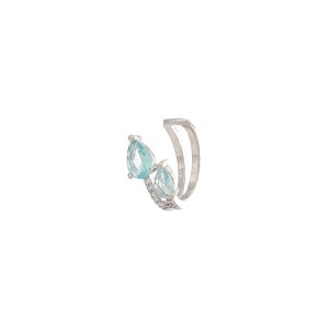 Brinco Piercing Falso Pedra Azul Banhado a Ródio Branco