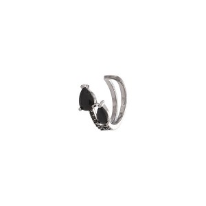 Brinco Piercing Falso Pedra Preta Banhado a Ródio Negro