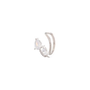 Brinco Piercing Falso Pedra Cristal Banhado a Ródio Branco