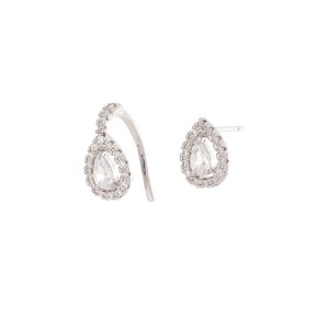 Kit Brinco e Piercing Gota Cristal Banhado a Ródio Branco