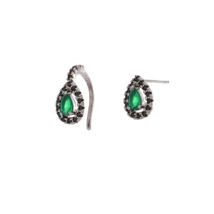 Kit Brinco e Piercing Gota Verde Banhado a Ródio Negro