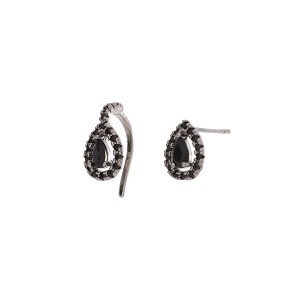 Kit Brinco e Piercing Gota Preta Banhado a Ródio Negro