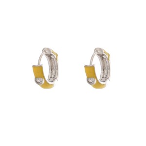 Brinco Argola Prateado Esmaltada em Amarelo com Zircônia Cristal