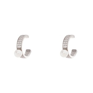 Brinco Piercing Falso Par Pérola Prateado