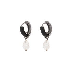 Brinco Argola Envelhecida Esmaltada Preto com Pérola