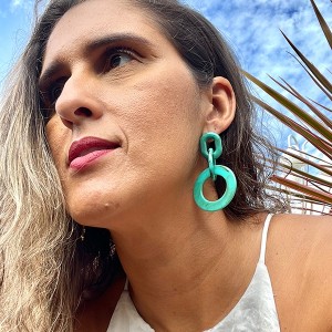 Brinco Elos Acrílico Azul Turquesa