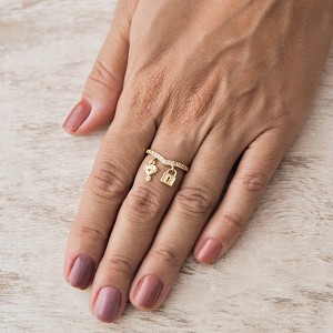Anel Coração e Cadeado Cravejado em Zircônia Banhado a Ouro 18k