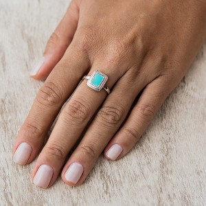 Anel Quadrado Resina Azul Turquesa Prata 925