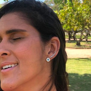 Brinco Ear cuff Canoa Cravejado Zircônia Cristal Prata 925