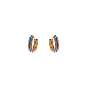 Brinco Argola Dourado Esmaltado Azul Cravejado com Zircônia