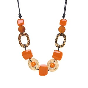 Colar Quadrado Resina Laranja 80 CM