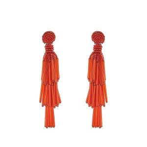 Brinco Botão Miçangas com Franjas Vermelho