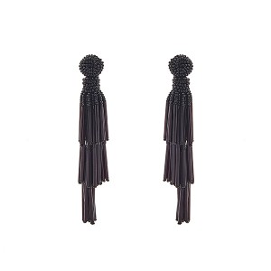 Brinco Botão Miçangas com Franjas Preto
