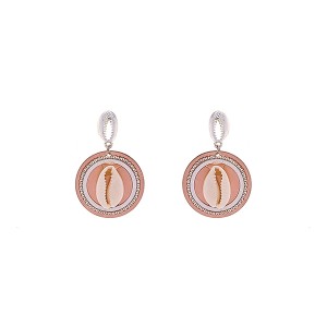 Brinco Búzios Com Base Prateada e Pingente Rosé