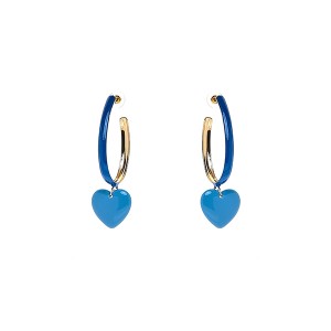 Brinco Argola Coração Resina Azul