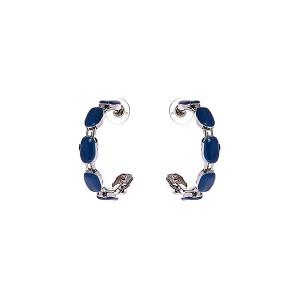 Brinco Argola Prateada com Esmaltado Azul Escuro