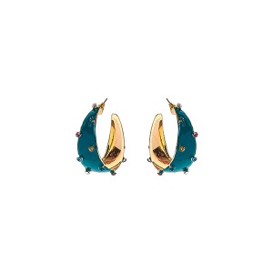 Brinco Argola Esmaltado Verde Com Pedras Coloridas