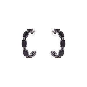 Brinco Argola Prateada Envelhecida com Esmaltado Preto