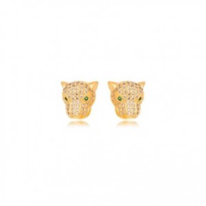 Brinco Tigre Banhado a Ouro 18k Cravejado em Zircônia Cristal 