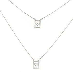 Colar Escapulário Coração 60 cm Prata 925