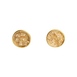 Brinco Lua Cheia com Quartzo Cristal e Base Dourada