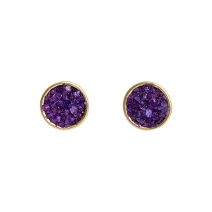 Brinco Lua Cheia com Quartzo Roxo e Base Dourada
