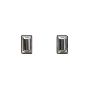 Brinco Retangular em Resina Branco Cristal Banhado Prateado