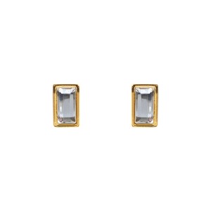 Brinco Retangular em Resina Branco Cristal Dourado