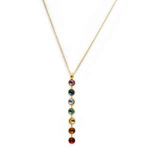 Colar Chakras em Pingente Colorido 75 cm Dourado