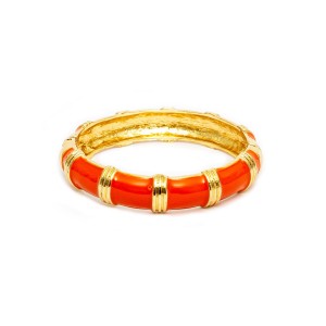 Pulseira Bracelete Listra Dourada Esmaltado Laranja