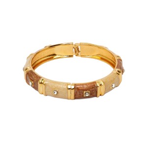 Pulseira Bracelete Dourado Esmaltado 2 Cores Bege e Marrom