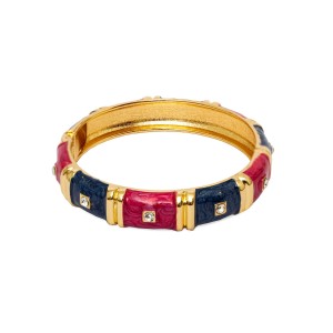 Pulseira Bracelete Dourado Esmaltado 2 Cores Azul e Rosa