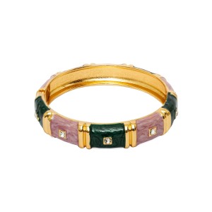 Pulseira Bracelete Dourado Esmaltado 2 Cores Lilás e Verde