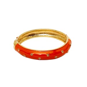 Pulseira Bracelete Dourado Esmaltado Laranja com Strass Branco Cristal