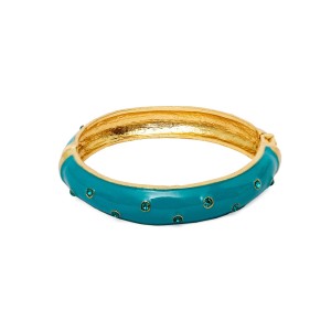 Pulseira Bracelete Dourado Esmaltado Azul com Strass Azul