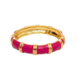 Pulseira Bracelete Listra Dourada Esmaltado Rosa