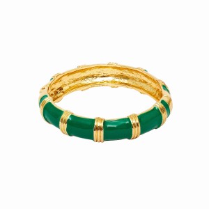 Pulseira Bracelete Listra Dourada Esmaltado Verde
