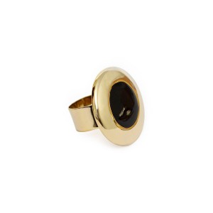 Anel Lua Cheia Dourado Esmaltado Preto Regulável