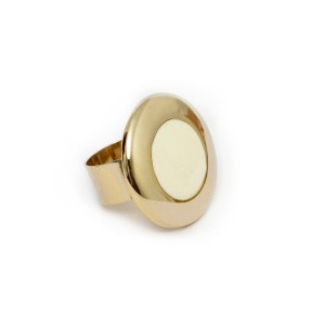 Anel Lua Cheia Dourado Esmaltado Branco Regulável