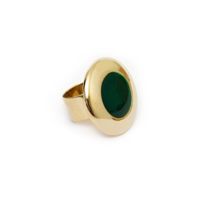 Anel Lua Cheia Dourado Esmaltado Verde Regulável