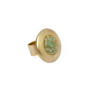 Anel Quartzo Verde Regulável Dourado