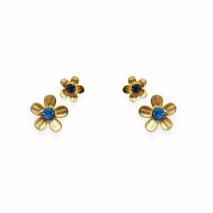 Brinco Flor P e M Pedra Azul e Dourado
