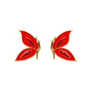 Brinco Libélula Esmaltado Laranja com Dourado