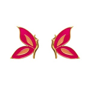 Brinco Libélula Esmaltado Rosa com Dourado