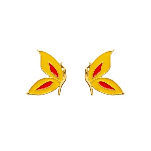 Brinco Libélula Esmaltado Amarelo e Laranja com Dourado