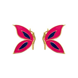 Brinco Libélula Esmaltado Rosa e Azul com Dourado