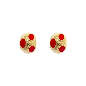 Brinco Argola Oval com Detalhes Esmaltado Vermelho e Dourado