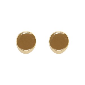 Brinco Circular Esmaltado em Bege Escuro e Base Dourado