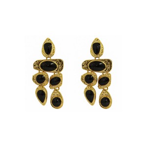 Brinco Cigano Com Resina Preto e Dourado
